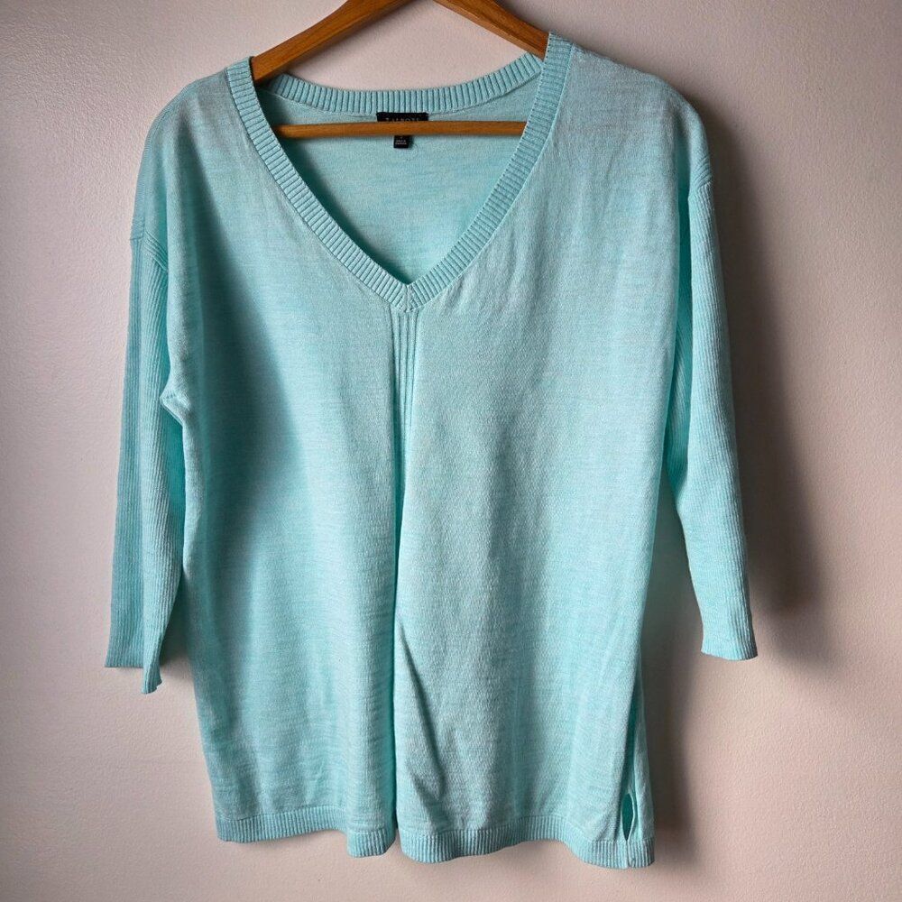 NWOT TALBOTS BABY BLUE V NECK 100% COTTON 3/4 SLEEVES TOP SIZE SMALL